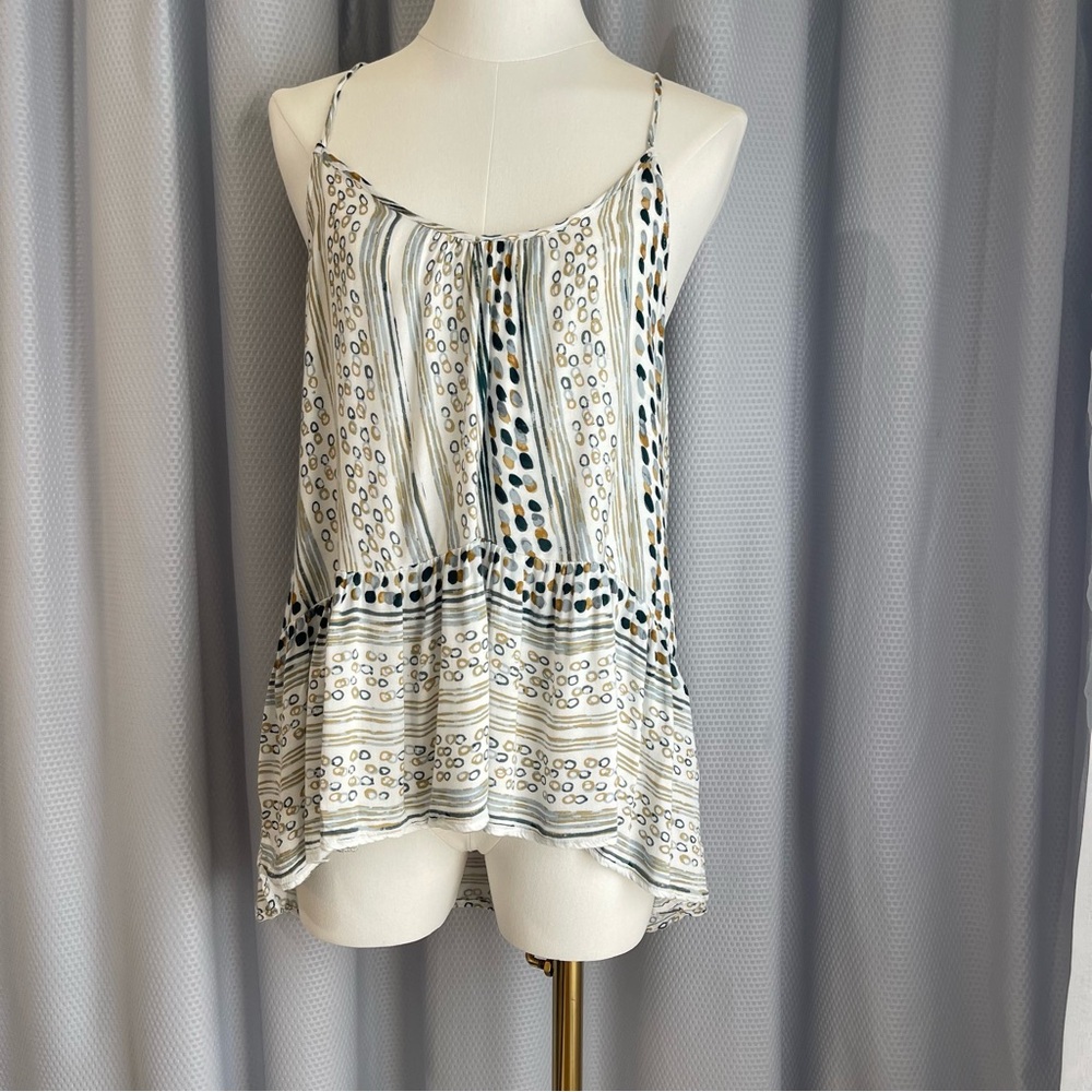 Flowy Adjustable Strappy Lovestitch White Blue Tank Top Tie High/Low Boho Indie